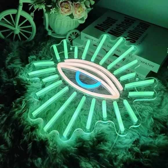 Neon Green Evil Eye Greek Culture LED Light Party Home Bright Hanging Wall Decor